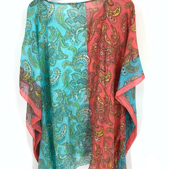 Sundance silk swim coverup Paisley kimono tunic, One Size - Picture 4 of 9
